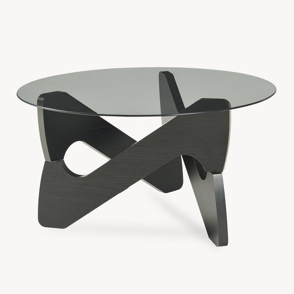Tavolino da Caffè Reypio con Piano Rotondo in Vetro Fumé (ØxA) 70 x 35 cm - Nero/Grigio [en.casa]