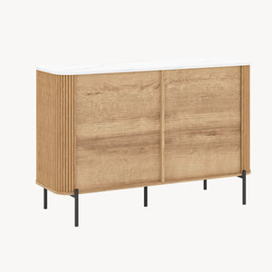 Cassettiera Comò a 6 Cassetti 120x42x78 cm Effetto Rovere / Effetto Marmo Bianco [en.casa] 