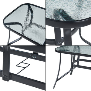 Set di Mobili da Giardino Aradeo Tavolo con Piano in Vetro e 6 Sedie Impilabili - Nero casa.pro
