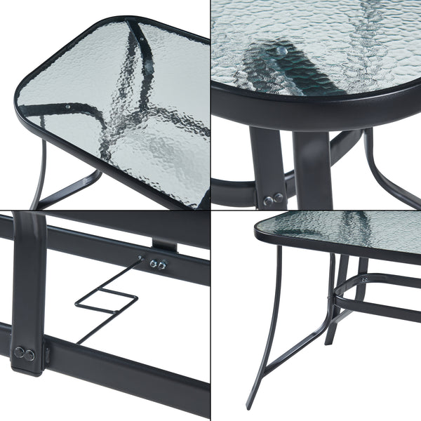Set di Mobili da Giardino Aradeo Tavolo con Piano in Vetro e 6 Sedie Impilabili - Nero casa.pro