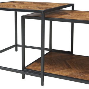 Set di 2 Tavolini da Salotto Kurghore di Diverse Misure - Nero/Effetto Rovere Scuro [en.casa]