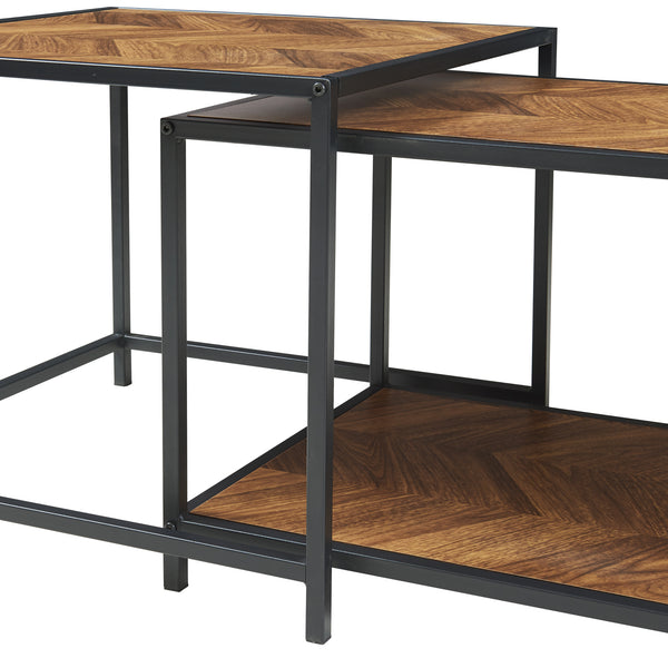 Set di 2 Tavolini da Salotto Kurghore di Diverse Misure - Nero/Effetto Rovere Scuro [en.casa]