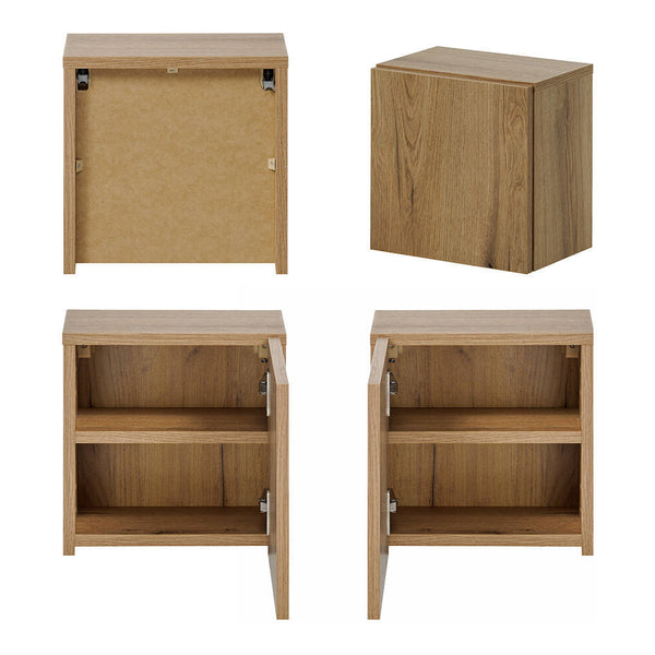 Set Pensile da Bagno NEWPORT Mobile Colonna Mobile Sottolavabo Doppio 2 Specchi 2 Lavabi 2 Mobiletti e Mensola - Effetto Rovere [en.casa]
