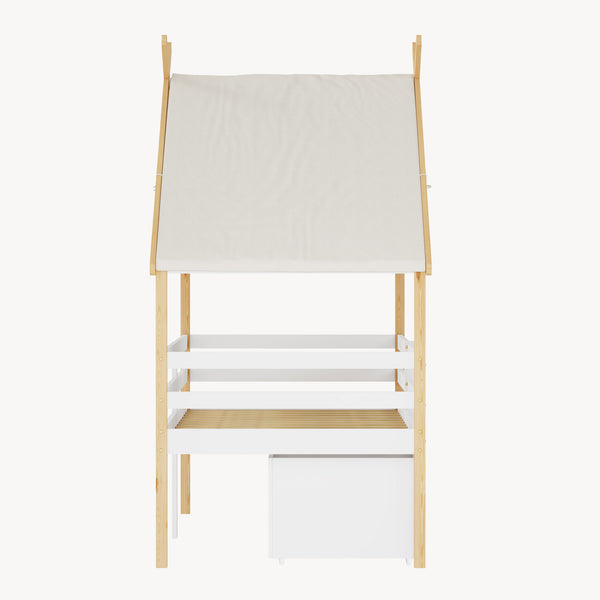 Letto Casetta per Bambini Surnadal 90x200 cm in Legno di Pino con Cassetti e Sbarre [en.casa] 