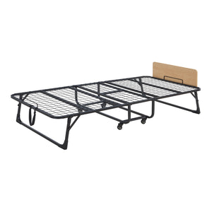 Letto pieghevole in metallo Lustendi con materasso 200x90cm Nero/effetto quercia [en.casa]