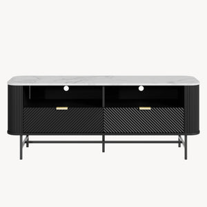 Mobile Porta TV Olvehok con Cassetti e Scomparti Aperti 140x40x55cm Nero / Effetto Marmo Bianco [en.casa] 