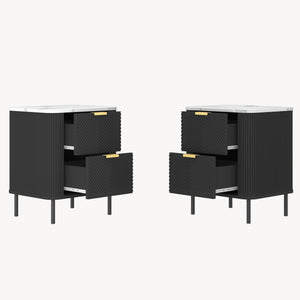 Set di 2 Comodini Olvehok con 2 Cassetti 55 x 52 x 38 cm - Nero / Effetto Marmo Bianco [en.casa] 