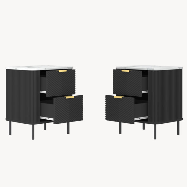 Set di 2 Comodini Olvehok con 2 Cassetti 55 x 52 x 38 cm - Nero / Effetto Marmo Bianco [en.casa] 