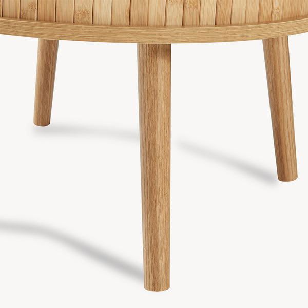 Comodino Rotondo Nordkapp a 2 Ante Scorrevoli in Bambù 45 x Ø60 cm - Naturale [en.casa]