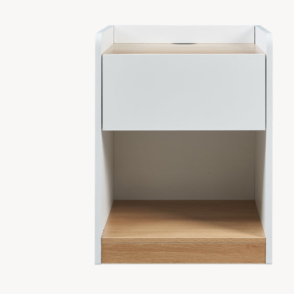 Comodino Kuorshare 55x42x37 cm Bianco/effetto quercia [en.casa]