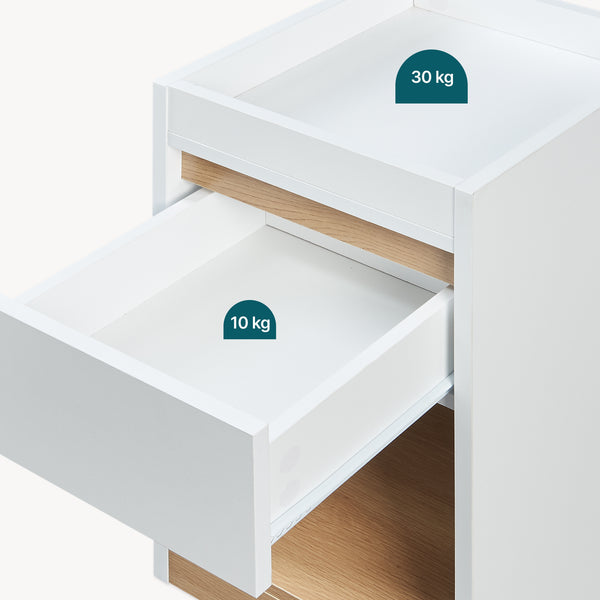 Comodino Lure 55x30x35 cm Bianco/effetto quercia [en.casa]