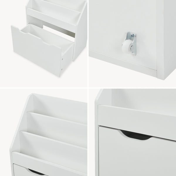 Libreria a Scaletta Sirlstalo per Cameretta Scaffale con 3 Scomparti e Cassetto a Rotelle 70 x 63 x 30 cm - Bianco [en.casa] 