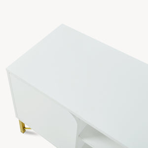 Mobile Porta TV Reyri a 2 Ante e 2 Vani Aperti 120 x 39 x 52 cm - Bianco/Dorato [en.casa]