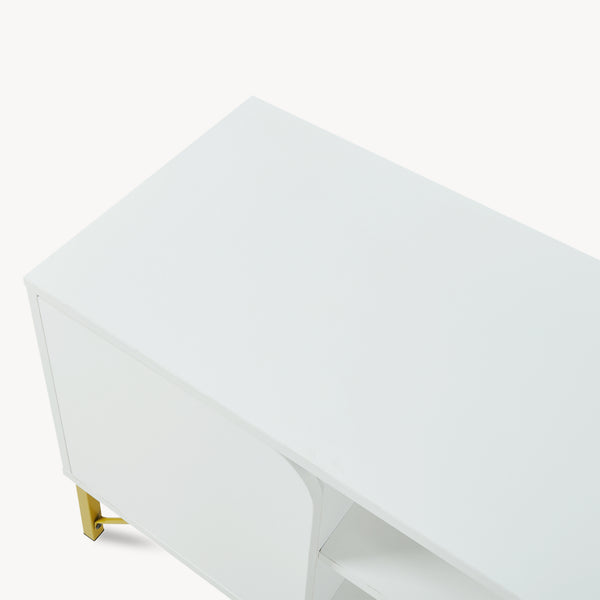 Mobile Porta TV Reyri a 2 Ante e 2 Vani Aperti 120 x 39 x 52 cm - Bianco/Dorato [en.casa]
