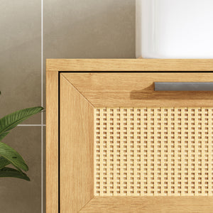 Mobile Sottolavabo Marhasa con Cassetto e 2 Scomparti 60 x 60 x 40 cm - Effetto Rovere/Rattan/Nero [en.casa]