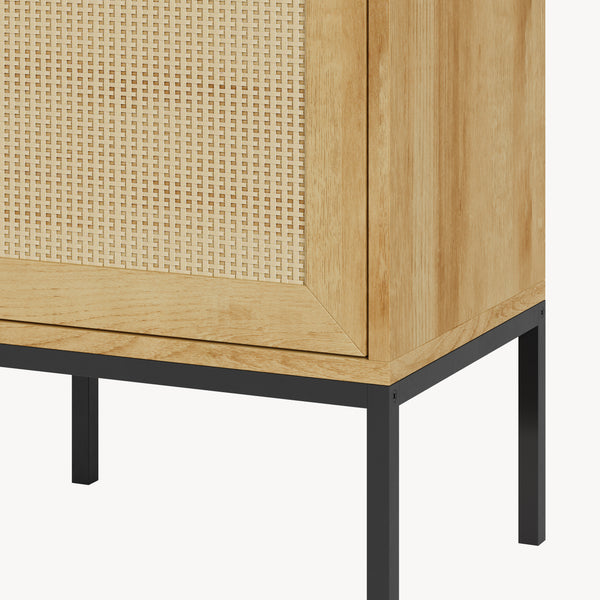 Mobile da Bagno Marhasa con Cassetto e Anta 92 x 40 x 30 cm - Effetto Rovere / Rattan / Nero [en.casa]