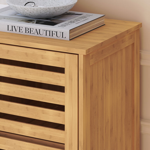 Mobile Contenitore Hakseri a 2 Elementi con Ante e Vani Aperti 87 x 99 x 33 cm in Bambù Naturale [en.casa]