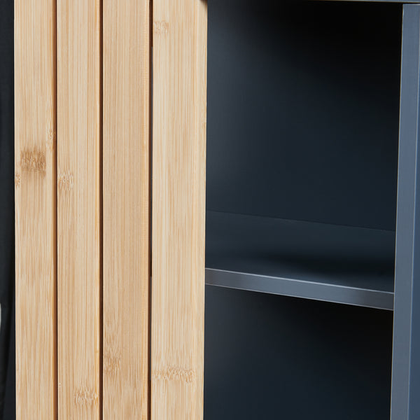 Mobiletto da Muro Svanes per Bagno Pensile con Frontale in Bambù e 3 Ripiani 60 x 30 x 20 cm - Grigio Scuro/ Naturale [en.casa]
