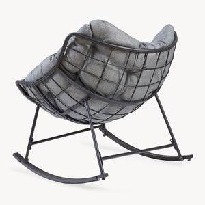 Sedia a Dondolo Villeneuve da Giardino con Cuscino Imbottito 85 x 90 x 91 cm - Nero / Grigio [en.casa]