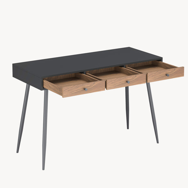 Scrivania Tumba con 3 Cassetti 115 x 48 x 76 cm - Nero/Effetto Noce [en.casa]