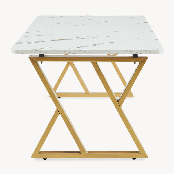 Tavolino da Caffè Nolu con Piano Rettangolare 120 x 60 x 46 cm - Effetto Marmo Bianco/Oro [en.casa] 