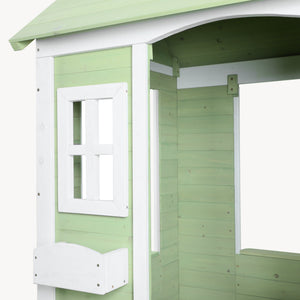 Casetta per bambini Kuoldsvin in legno di abete 144x102x90 cm Verde/Bianco [en.casa]