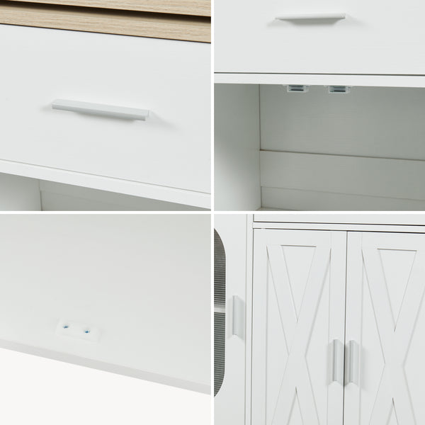 Scaffale da Cucina Kudebola con Bancone da Bar Estraibile e Girevole 115 x 40 x 94 cm - Effetto Rovere / Bianco [en.casa]