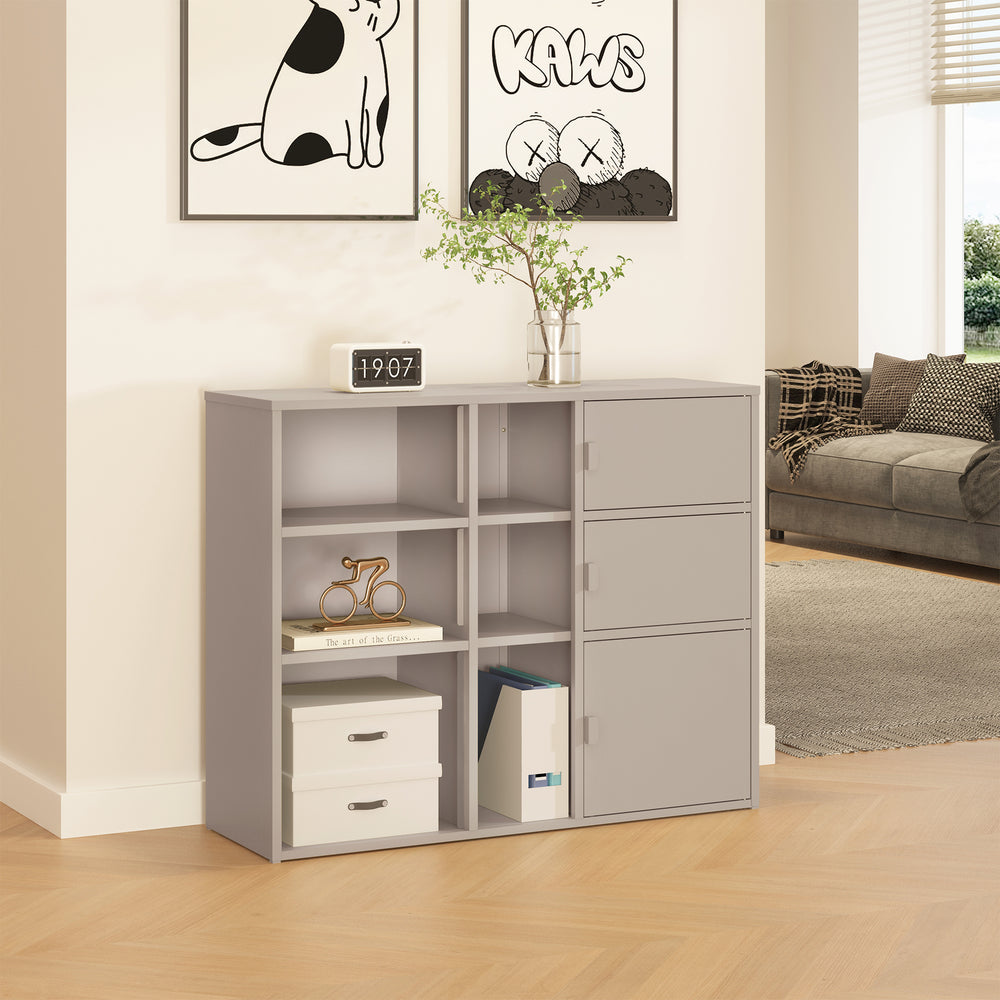 Mobile Contenitore da Ufficio Kliri in Acciaio con 6 Vani Aperti e 3 Ante 100 x 32 x 81 cm - Color Cammello [en.casa]