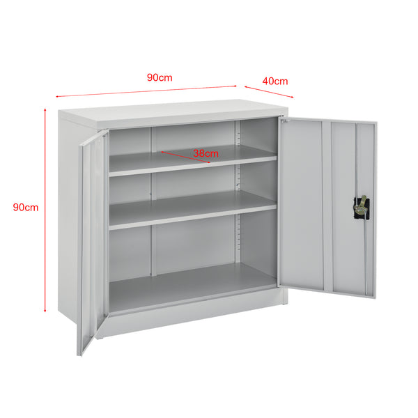 Armadietto da Ufficio con 2 Ante Chiusura con Chiave 90 x 40 x 90 cm Mobile in Acciaio per Archivio con 2 Ripiani Variabili in Altezza