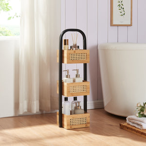 Scaffale da bagno Tervola 73x23x19 cm Nero/Bambù [en.casa] - premiumXL