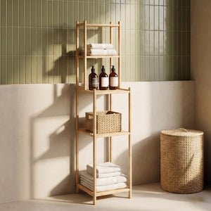 Scaffale da Bagno Anun in Bambù con 4 Scomparti Aperti 128 x 30 x 30 cm - Color Naturale [en.casa]

