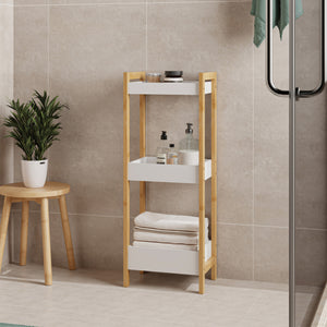 Scaffale da Terra Anun in Bambù Mobile da Bagno con 3 Cestini 78 x 80 x 40 cm - Color Naturale / Bianco [en.casa]