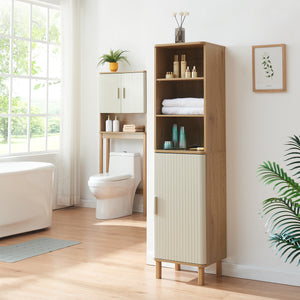 Mobile a Colonna Ferrersp Armadio da Bagno con Anta e Ripiani 160 x 42 x 35 cm - Effetto Rovere / Avena Oatmeal [en.casa]