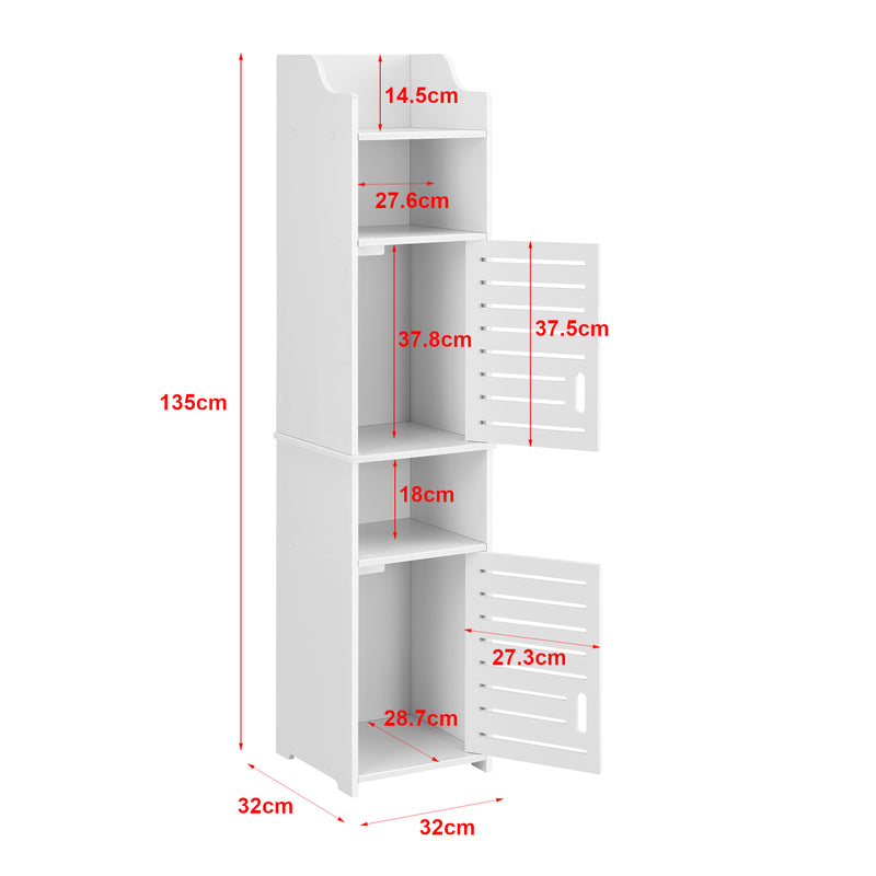 Schizzo in scala Mobiletto Contenitore Mora da Bagno con 2 Ante e Vani Aperti 135 x 32 x 32 cm [en.casa]