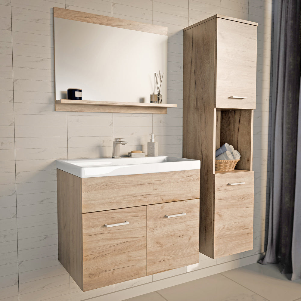 Set da Bagno Krildihana Mobile Sottolavabo con Lavabo Armadio a Colonna e Specchio - Vari Colori [en.casa]