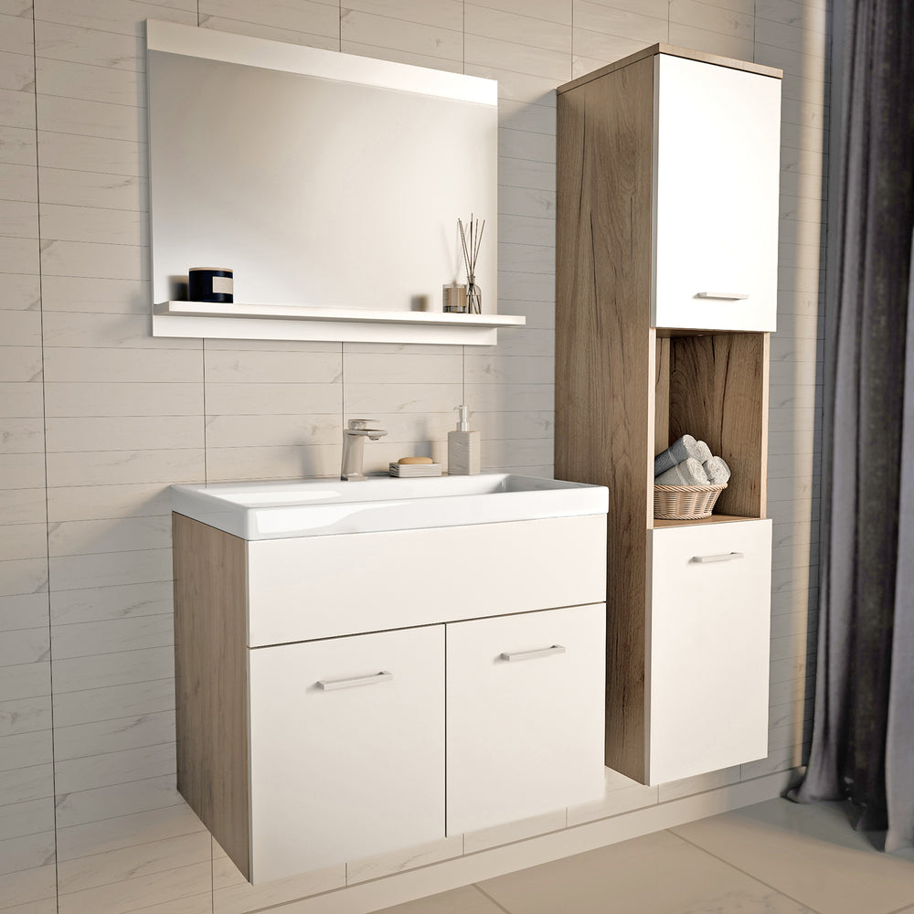 Set da Bagno Krildihana Mobile Sottolavabo con Lavabo Armadio a Colonna e Specchio - Vari Colori [en.casa]