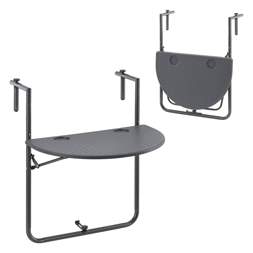 Tavolo sospeso da balcone Cicala 84x60x64 cm semicircolare acciaio grigio scuro [en.casa] - premiumXL