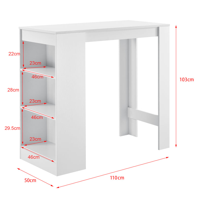 Schizzo in scala Bancone Tavolo Alto da Bar Kouvola con 3 Scomparti Aperti 110x50x103 cm - Vari Colori [en.casa]