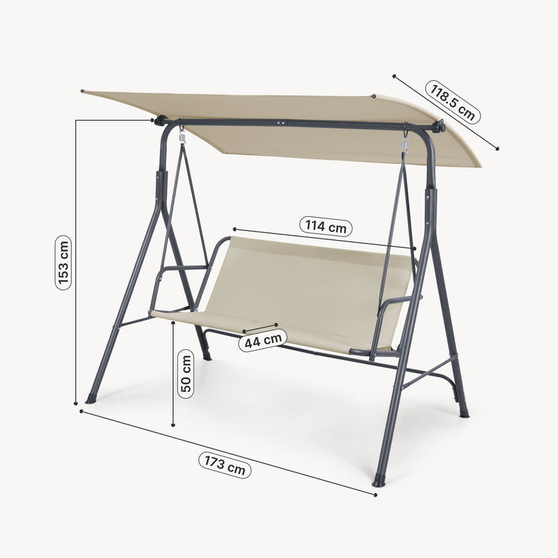Schizzo in scala Dondolo da Giardino Satten a 3 Posti con Tettuccio Parasole 173x119x153 cm [en.casa]