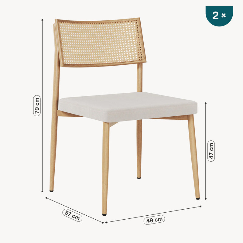 Schizzo in scala Set di Sedie Jördfjok da Sala Pranzo Imbottite con Schienale Effetto Rattan / Beige [en.casa]