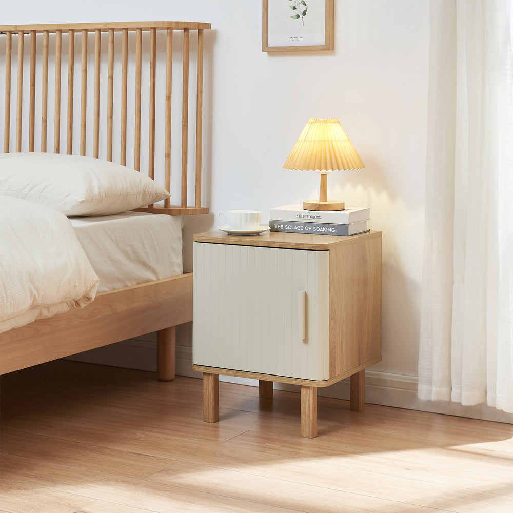 Comodino Ferrersp con porta 50x40x40 cm effetto quercia/color sabbia [en.casa]