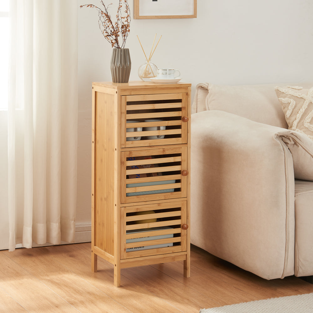 Mobiletto laterale con 3 ante Ypäjä 82x33x27 cm bambù [en.casa] - premiumXL