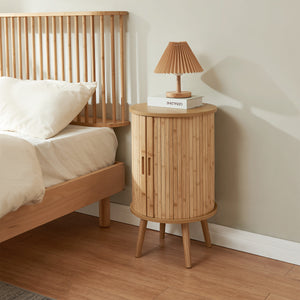 Comodino Nordkapp a 2 Ante Scorrevoli in Bambù Tavolino Rotondo 65xØ40 cm - Naturale [en.casa]