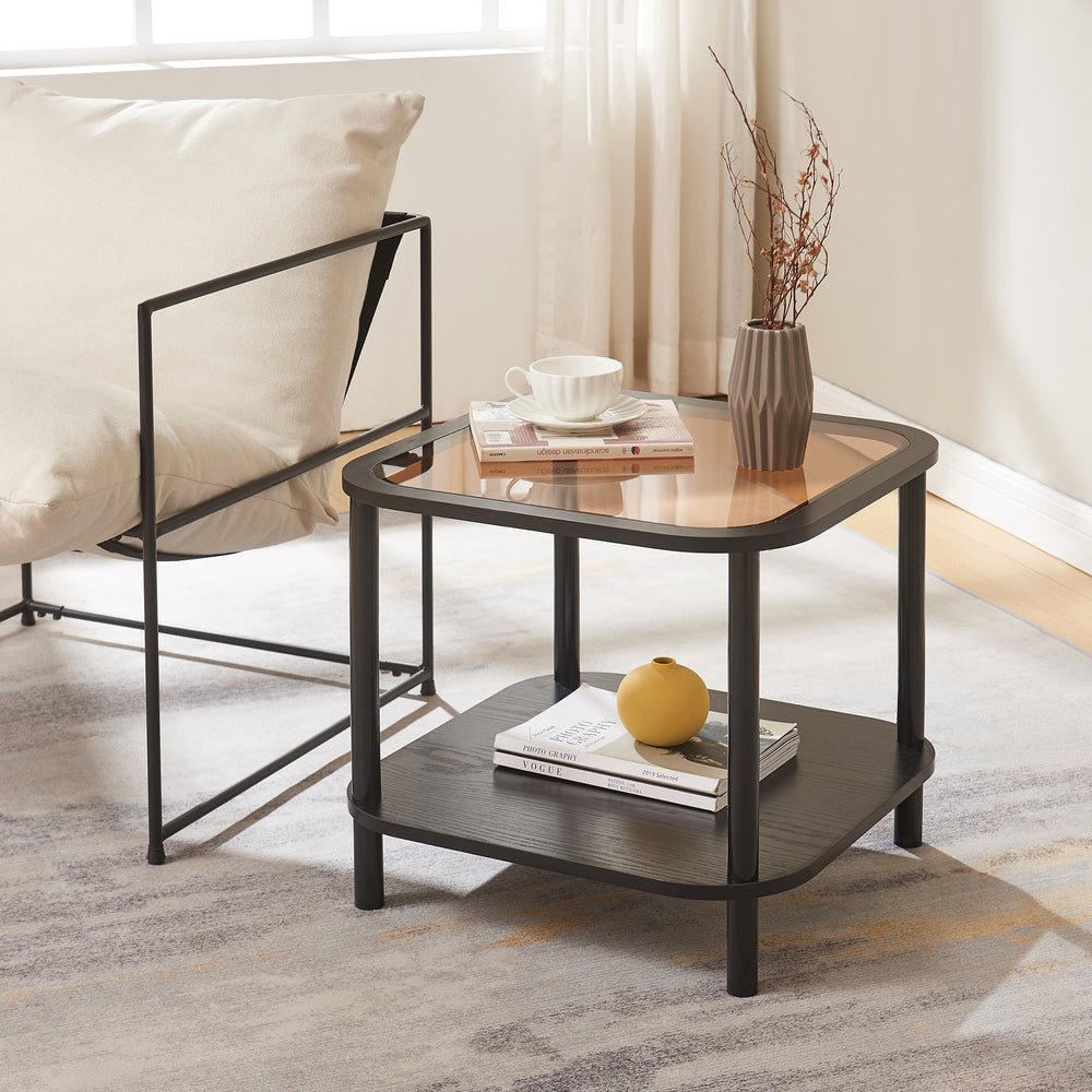 Beistelltisch Latama mit Glasplatte 51x51x45 cm Schwarz/Bronzeglas [en.casa] - premiumXL