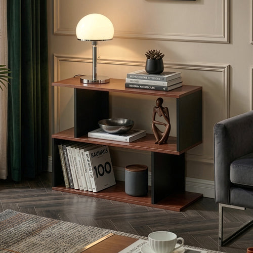 Tavolino Laterale Trond a 2 Scomparti Aperti Mobiletto Multiuso 80 x 29 x 60 cm - Nero/Effetto Noce [en.casa]