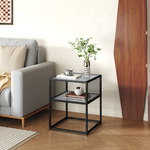 Tavolino Tronevn con piano in vetro 50x40x40 cm Nero [en.casa]