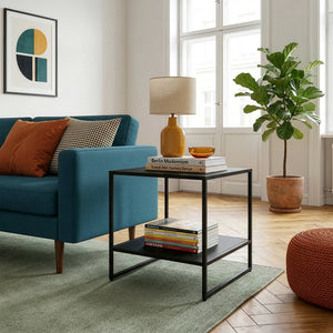 Tavolino laterale Salsnes 53x51x51 cm con ripiano Acciaio Nero [en.casa]