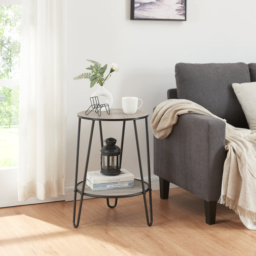 Beistelltisch Ylöjärvi mit 2 Ablagen Schwarz/Eiche - Optik [en.casa] - premiumXL