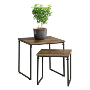 Set di 2 Tavolini Sovrapponibili Töreboda a Forma di Cubo - Color Legno Scuro/Nero [en.casa]