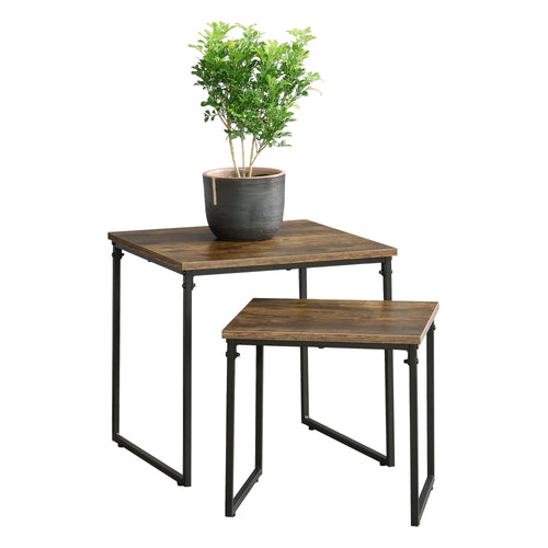 Set di 2 Tavolini Sovrapponibili Töreboda a Forma di Cubo - Color Legno Scuro/Nero [en.casa]